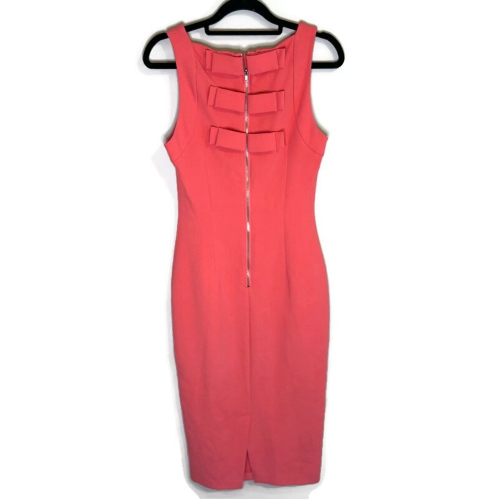 ASOS Coral Pink Bow Back Bodycon Midi Dress Sleeveless Sheath Size 4